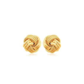 10k Yellow Gold Love Knot with Ridge Texture Earrings