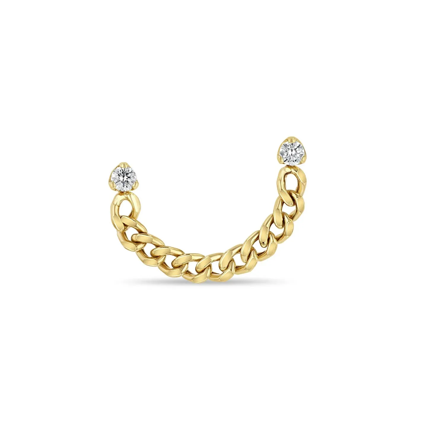 14K Gold Prong Set Diamond Studs with Connecting Curb Chain