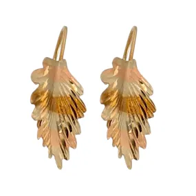 14k tricolor gold dangling leaf earrings-G001