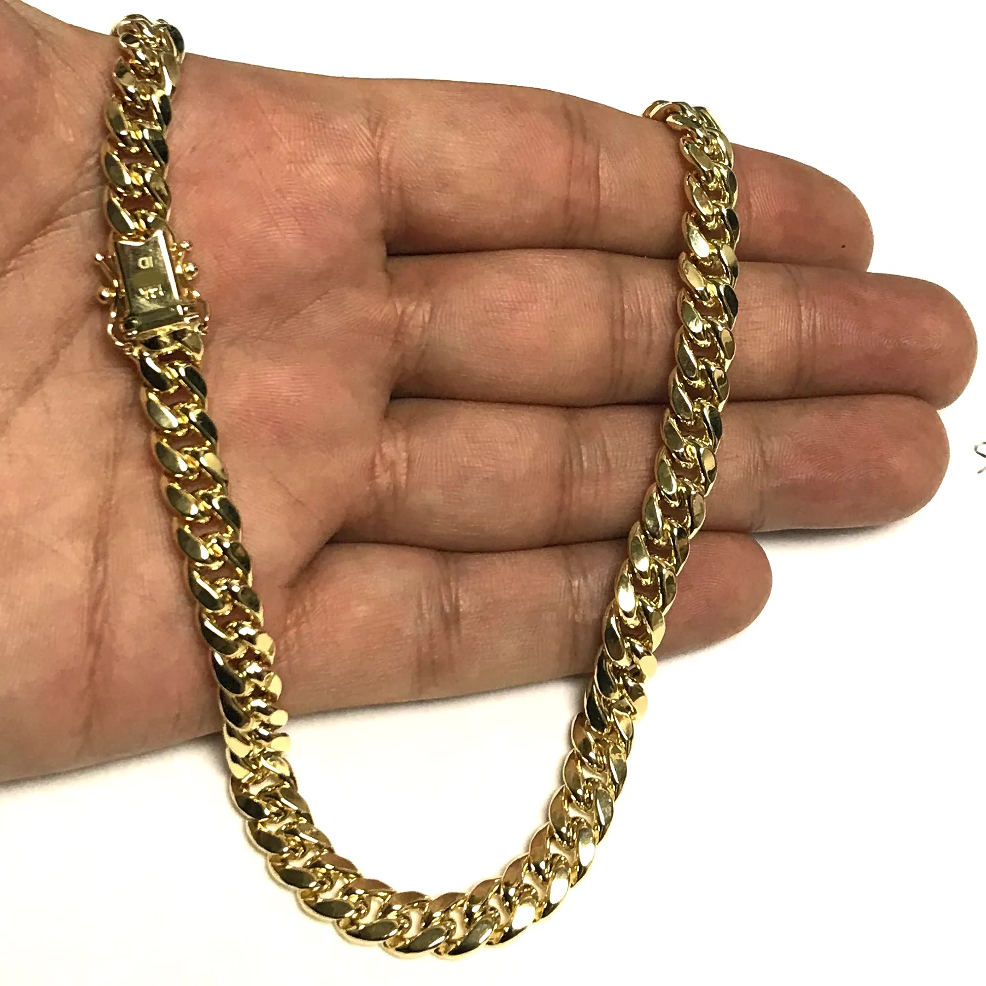 14k Yellow Gold Miami Cuban Link Chain Semi Hollow Necklace, 7mm