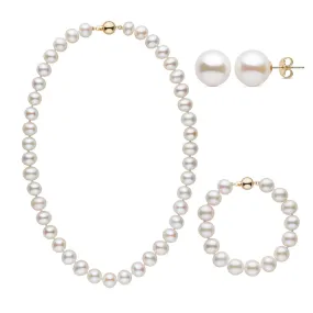 18 Inch 3 Piece 9.5-10.5 mm AA  White Freshwater Pearl Set