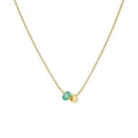 18K Gemstone Dual Bead Necklace with Emerald