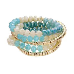 5PCs Faceted & Heishi Beaded Multi Layered Stretch Bracelet