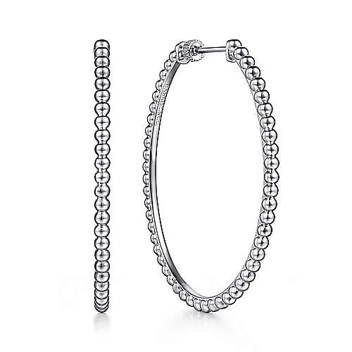 925 Sterling Silver Beaded Large Oval Hoop Earrings