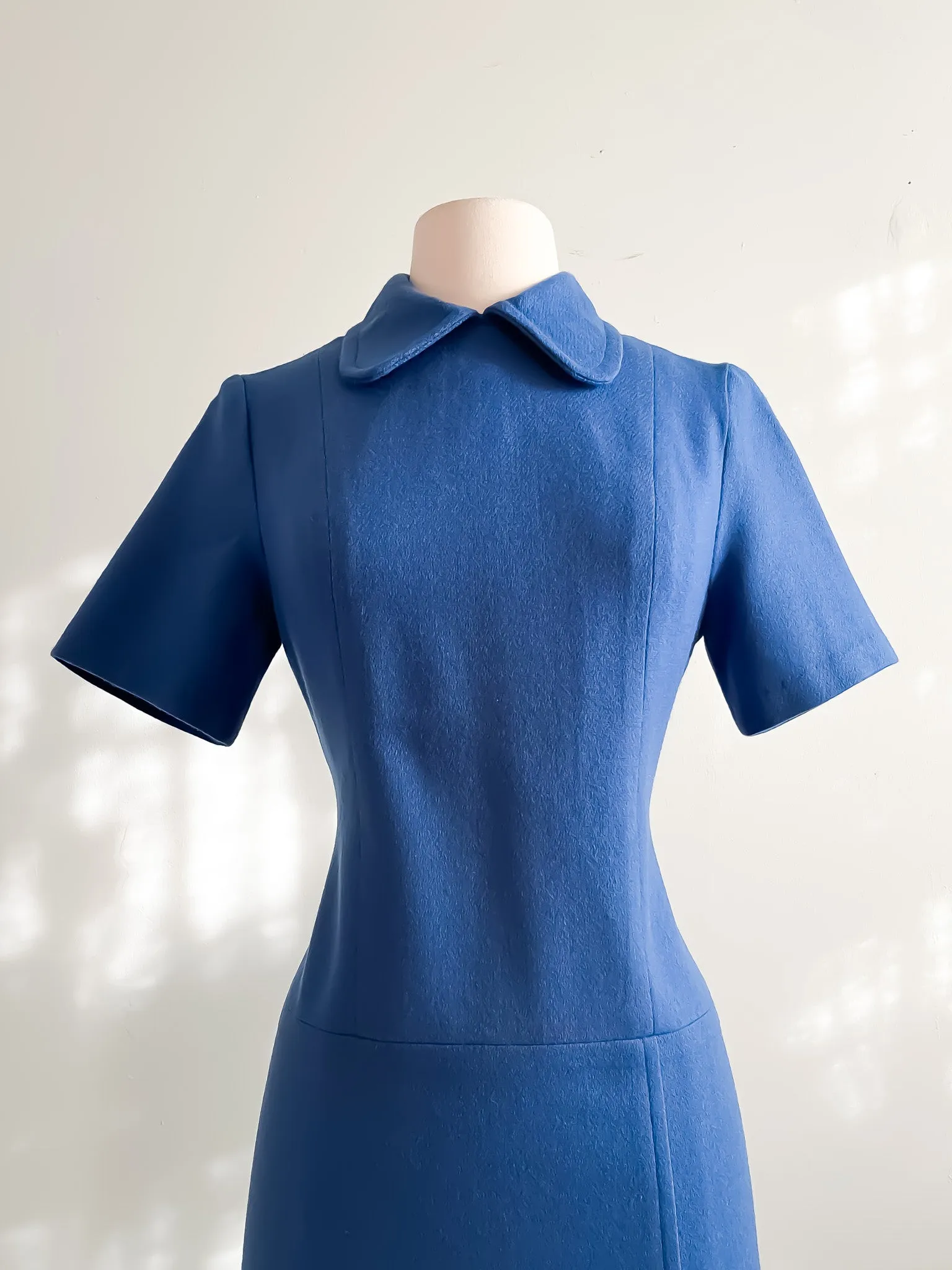 Absolutely Darling 1960's Periwinkle Wool Knit Mod Dress From Harrods / Sz M