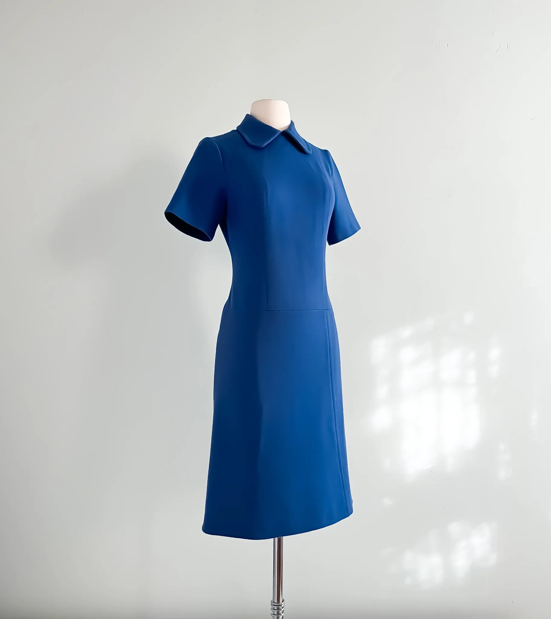 Absolutely Darling 1960's Periwinkle Wool Knit Mod Dress From Harrods / Sz M