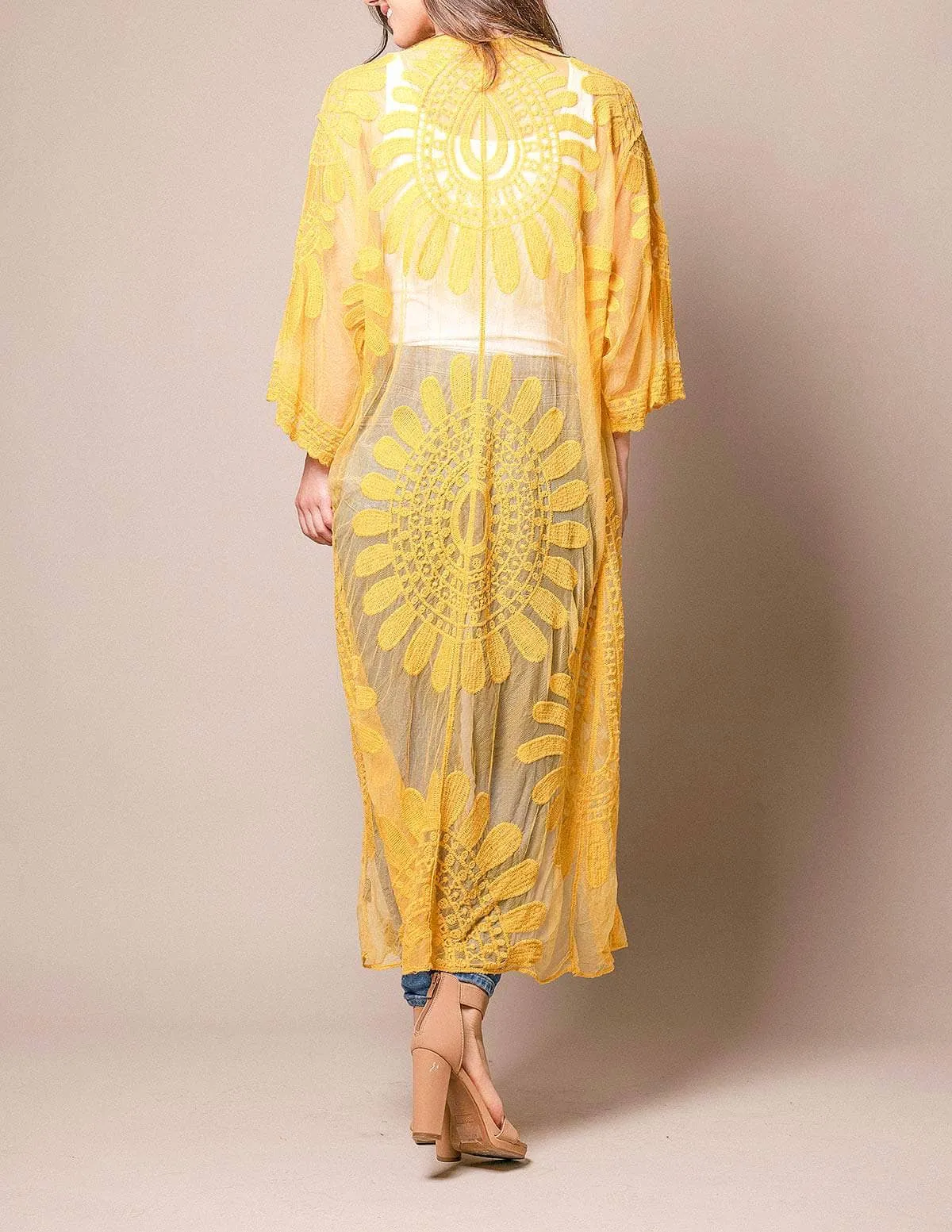 Akila Lace Kimono Wrap - Goldenrod