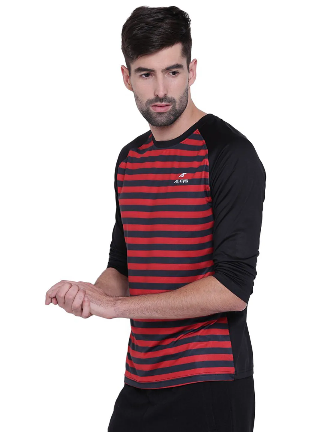 Alcis Men Black Striped Round Neck T-shirt 108MTE129