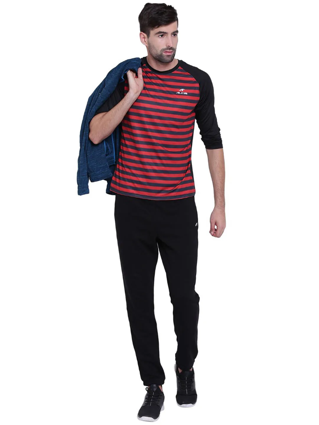 Alcis Men Black Striped Round Neck T-shirt 108MTE129