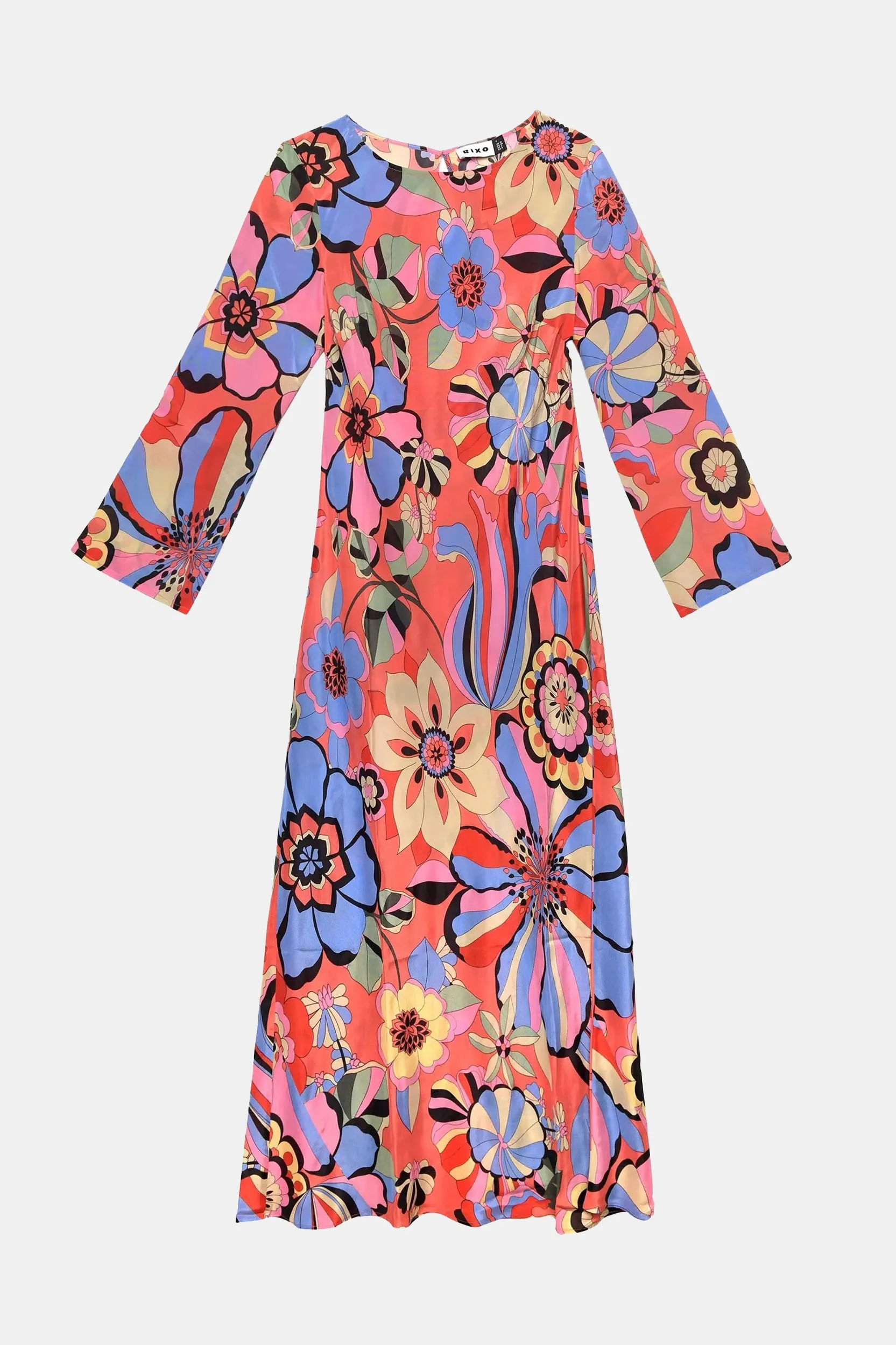 Alondra Silk Dress in Miami Floral Tangerine