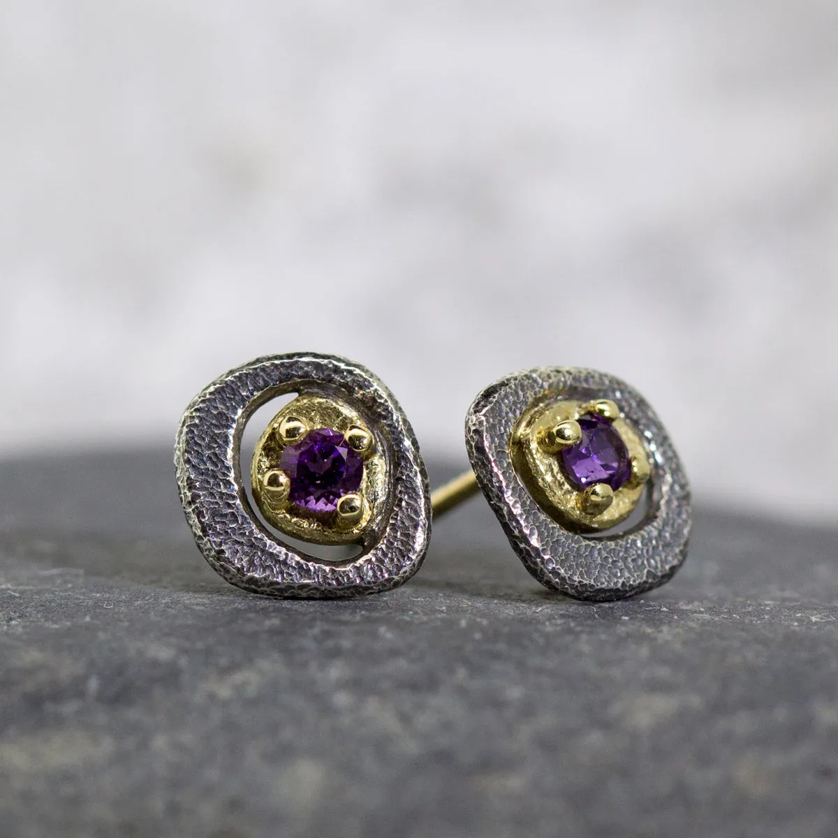 Amethyst Pebble Stud Earrings