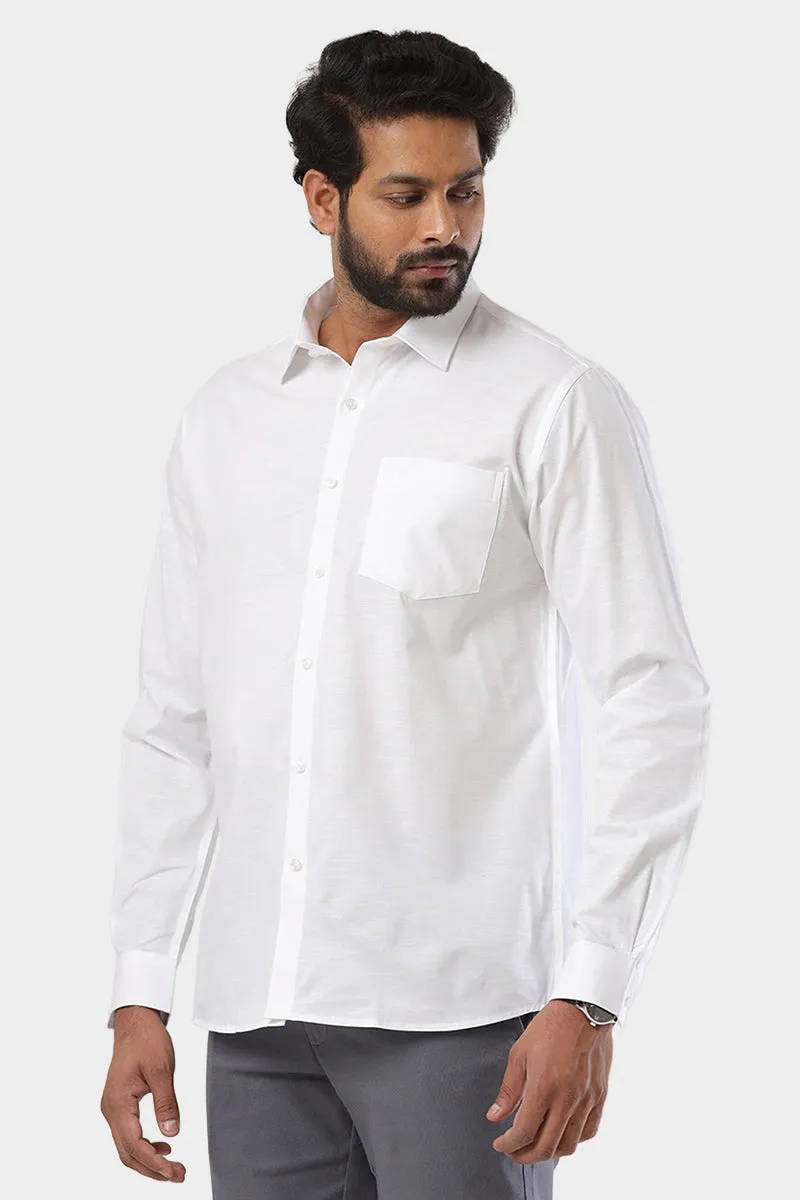 Amsler - 100% Cotton Slub Formal White Shirt For Men | Uathayam