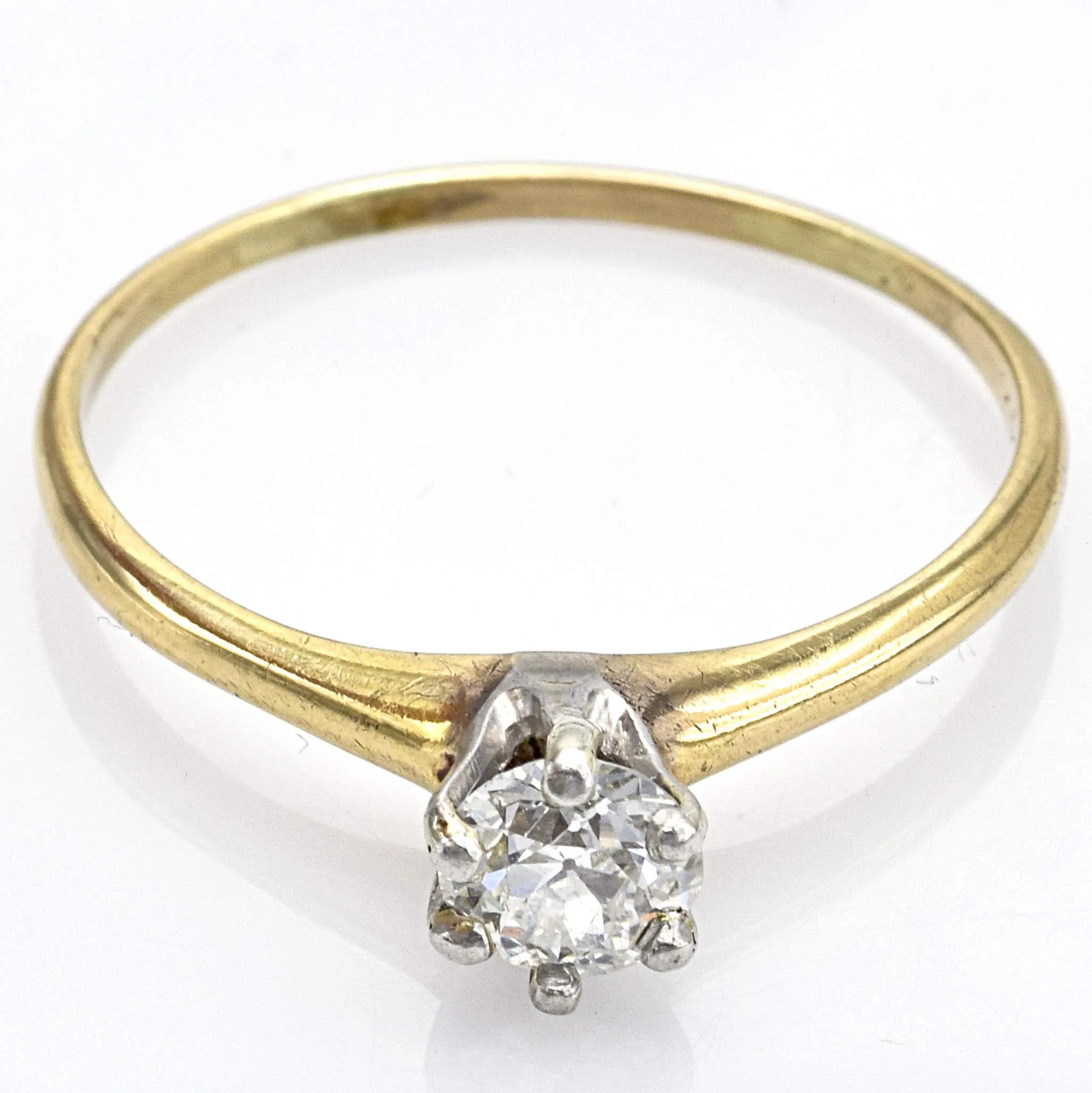 Antique 14K Yellow Gold Old Euro Cut Diamond Solitaire Band Ring