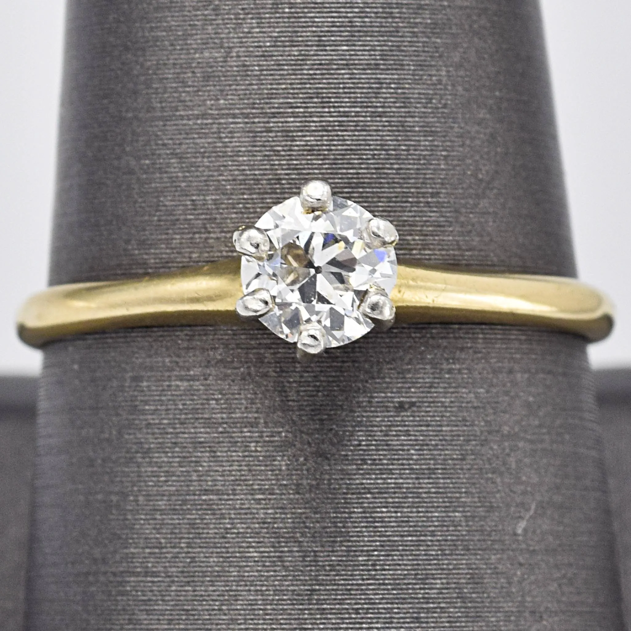 Antique 14K Yellow Gold Old Euro Cut Diamond Solitaire Band Ring