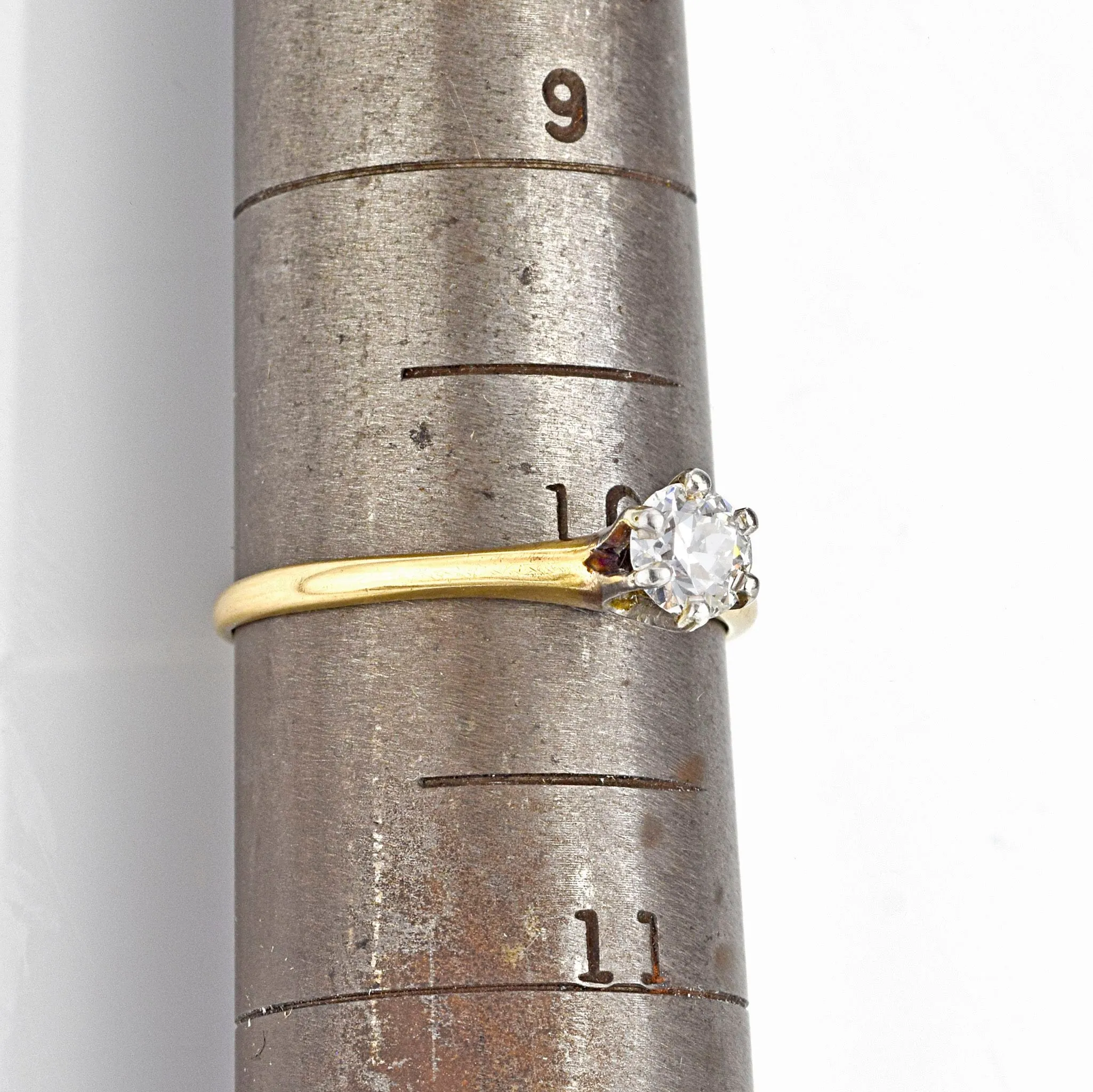 Antique 14K Yellow Gold Old Euro Cut Diamond Solitaire Band Ring