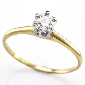 Antique 14K Yellow Gold Old Euro Cut Diamond Solitaire Band Ring