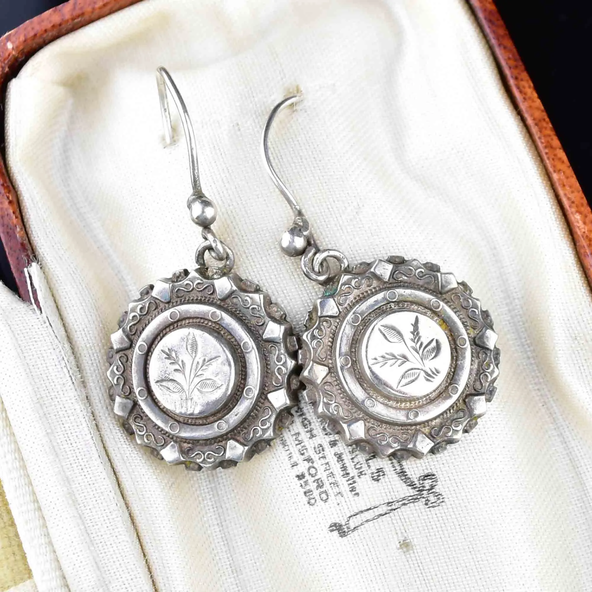 Antique Victorian Engraved Silver Floral Earrings