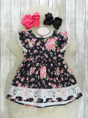 Black & Pink Floral Lace Dress