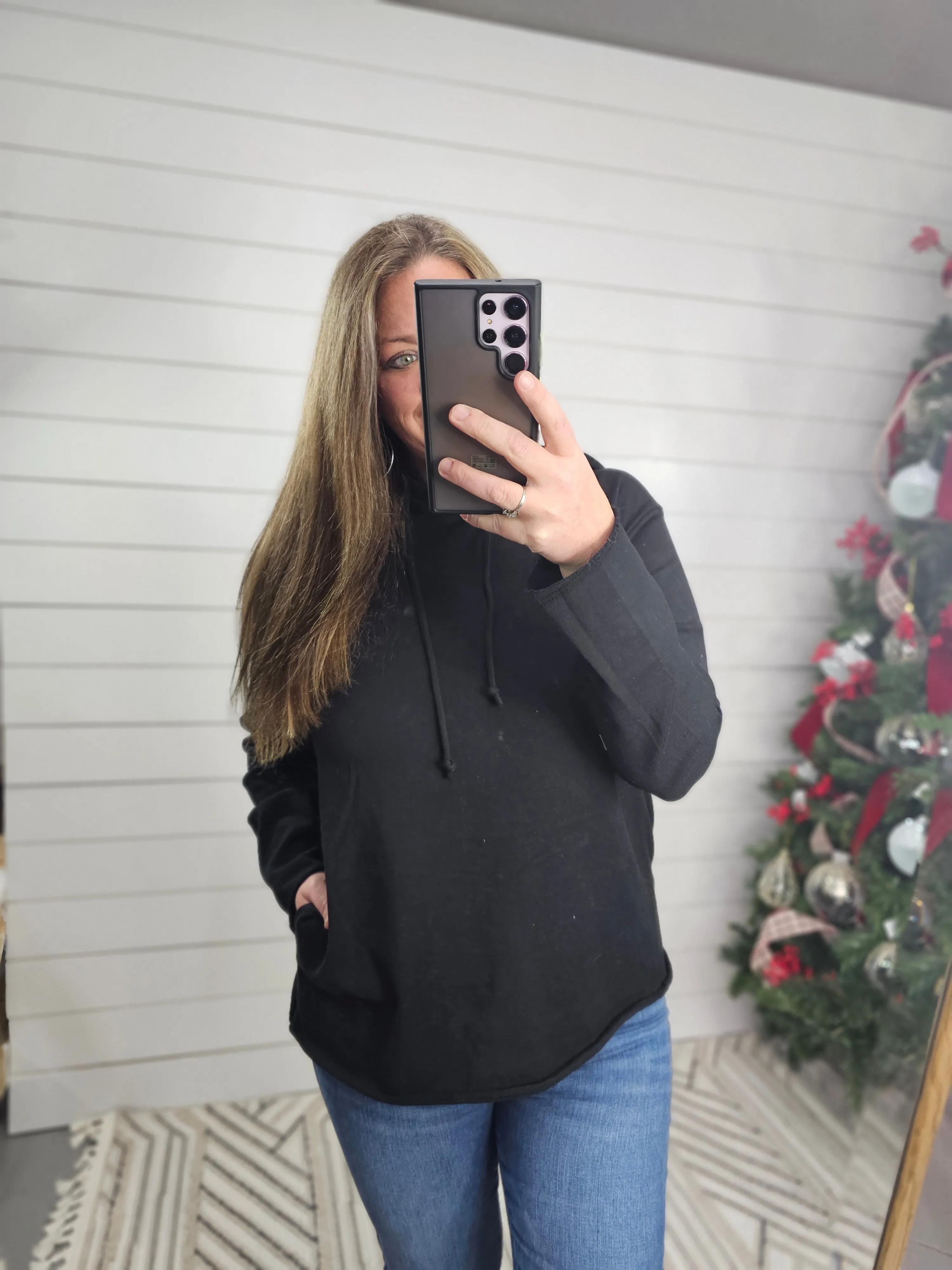 BLACK HOODIE LONG SLEEVE TOP