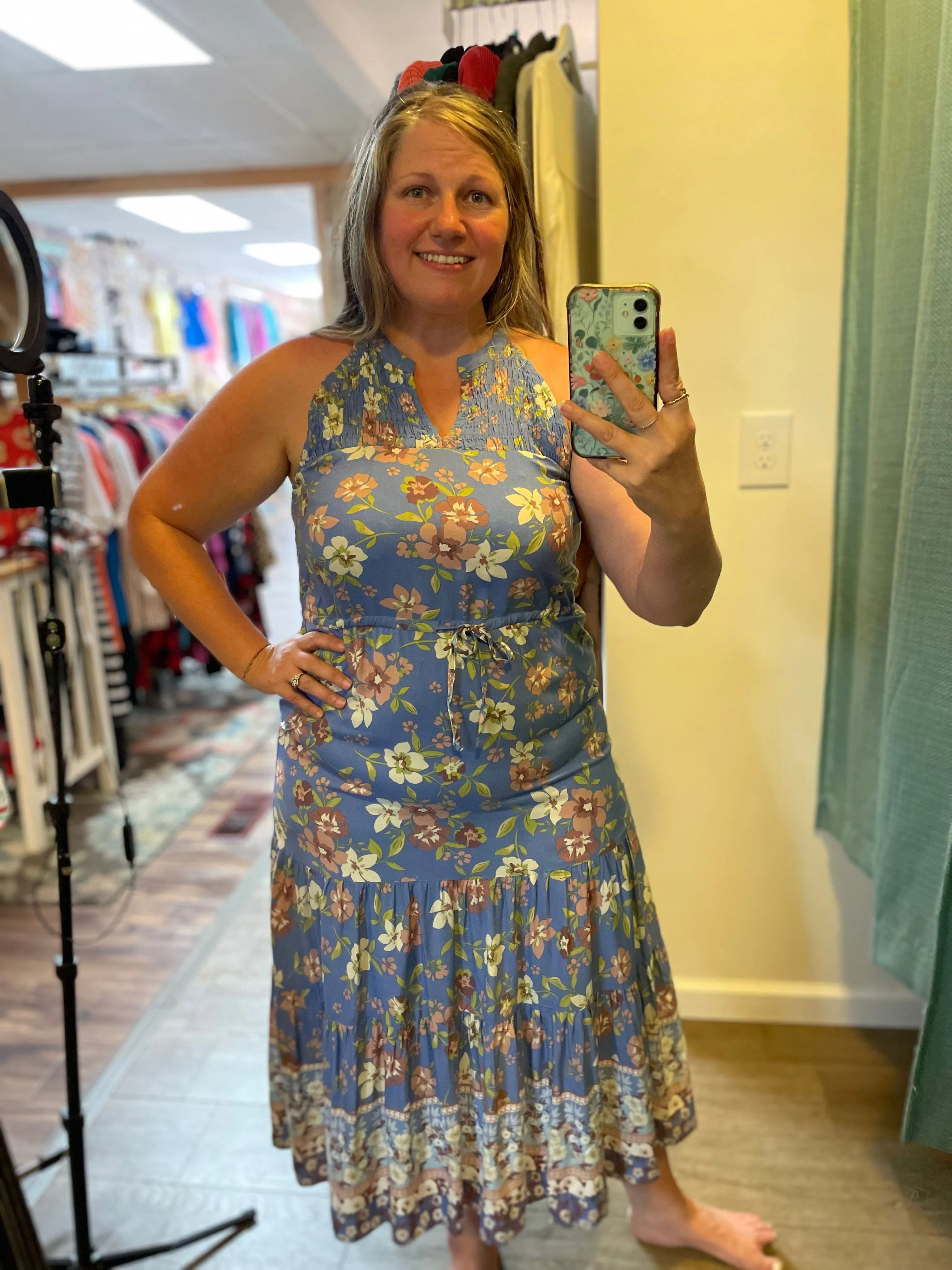 Blue Floral Midi Dress