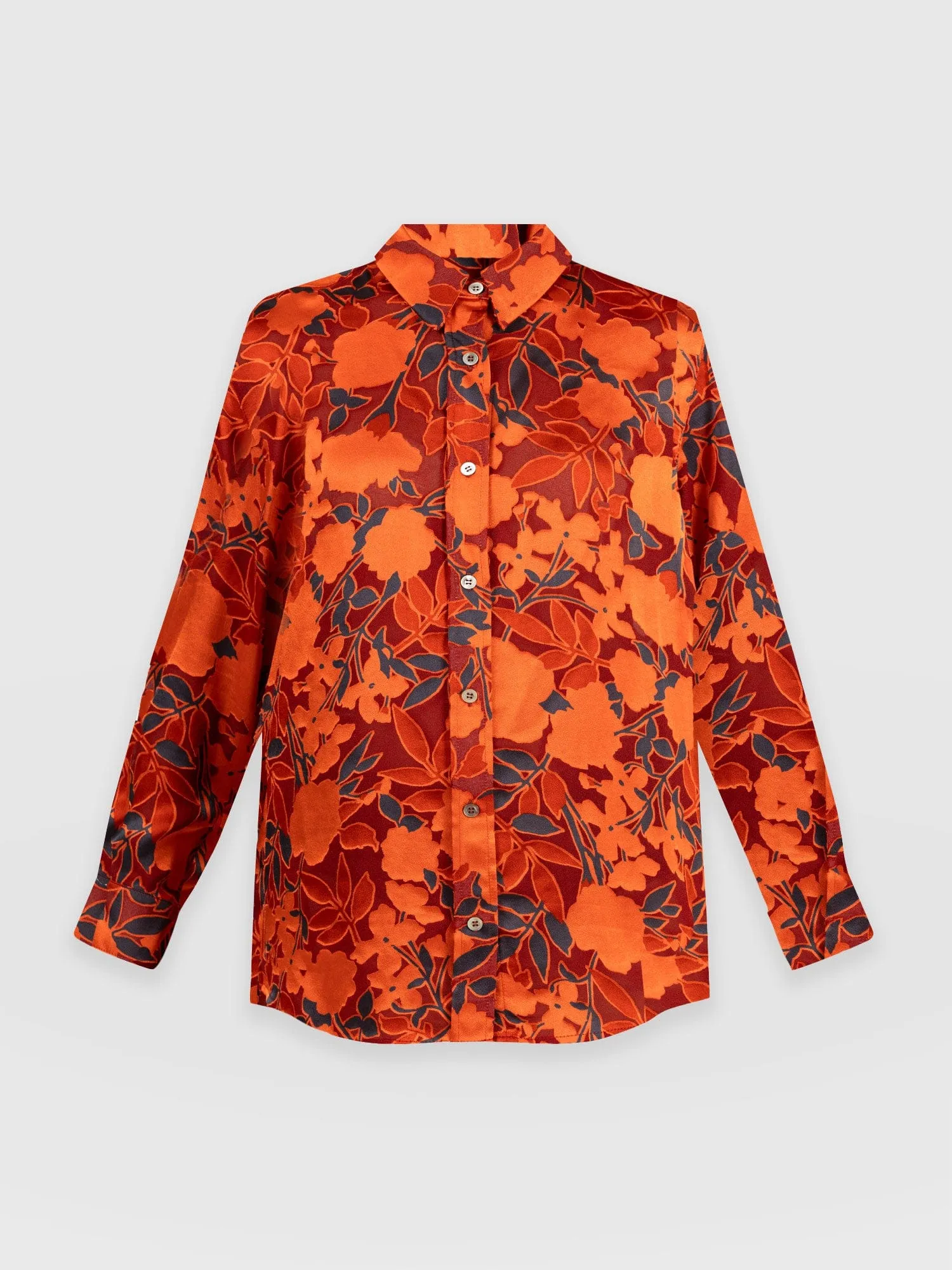 Boyfriend Shirt - Orange Floral Burnout