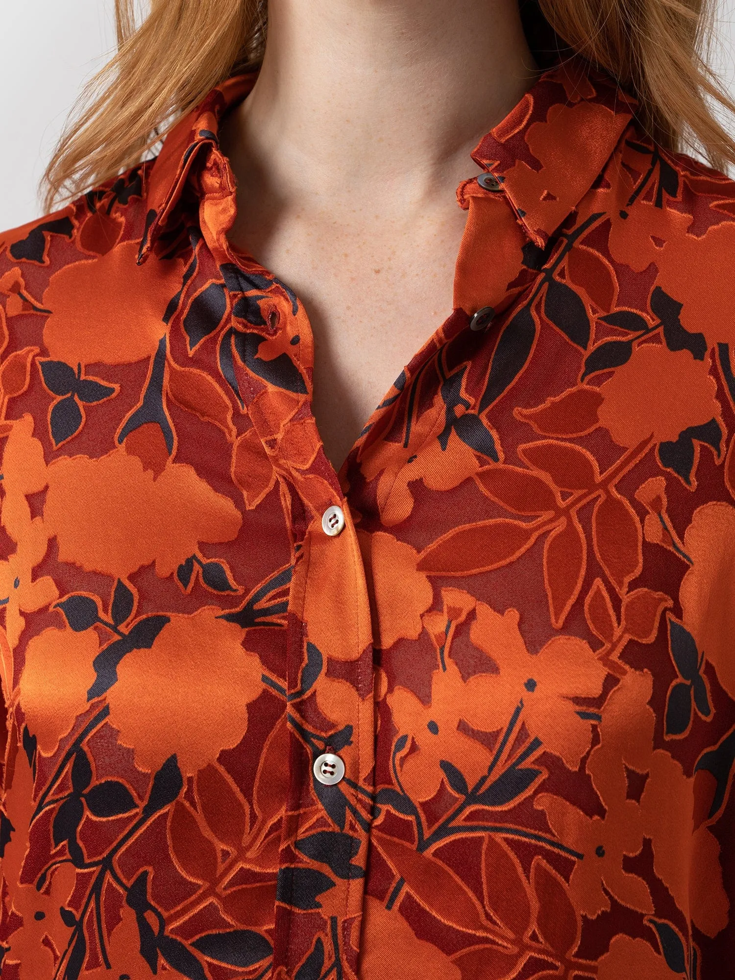 Boyfriend Shirt - Orange Floral Burnout