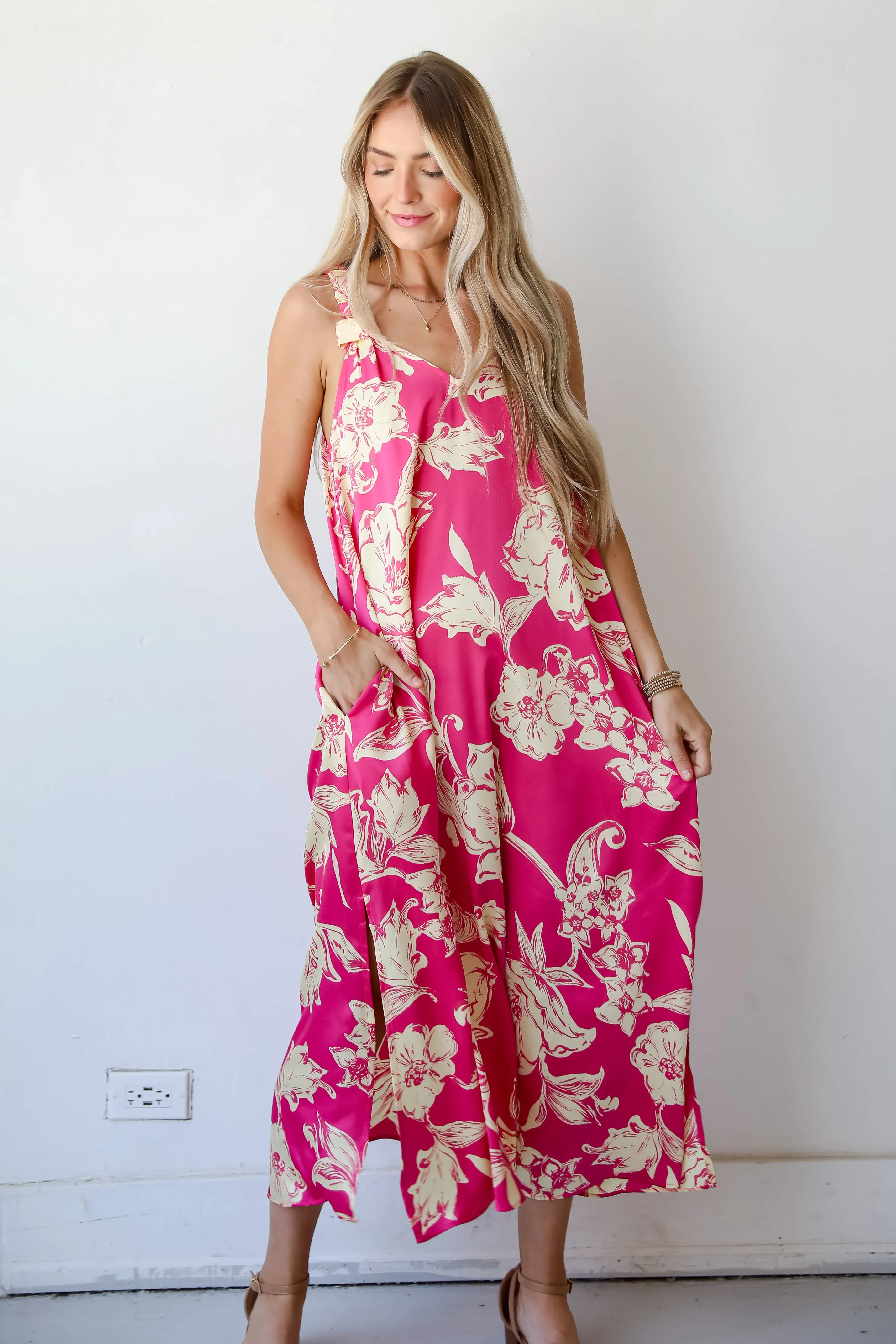 Charming Suggestion Fuchsia Floral Maxi Dress