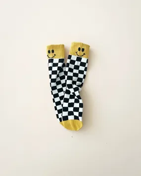 Checkered Smiley Socks | Yellow