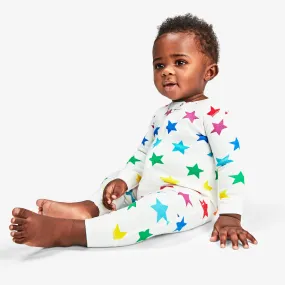 Clearance baby organic zip romper in bright rainbow stars