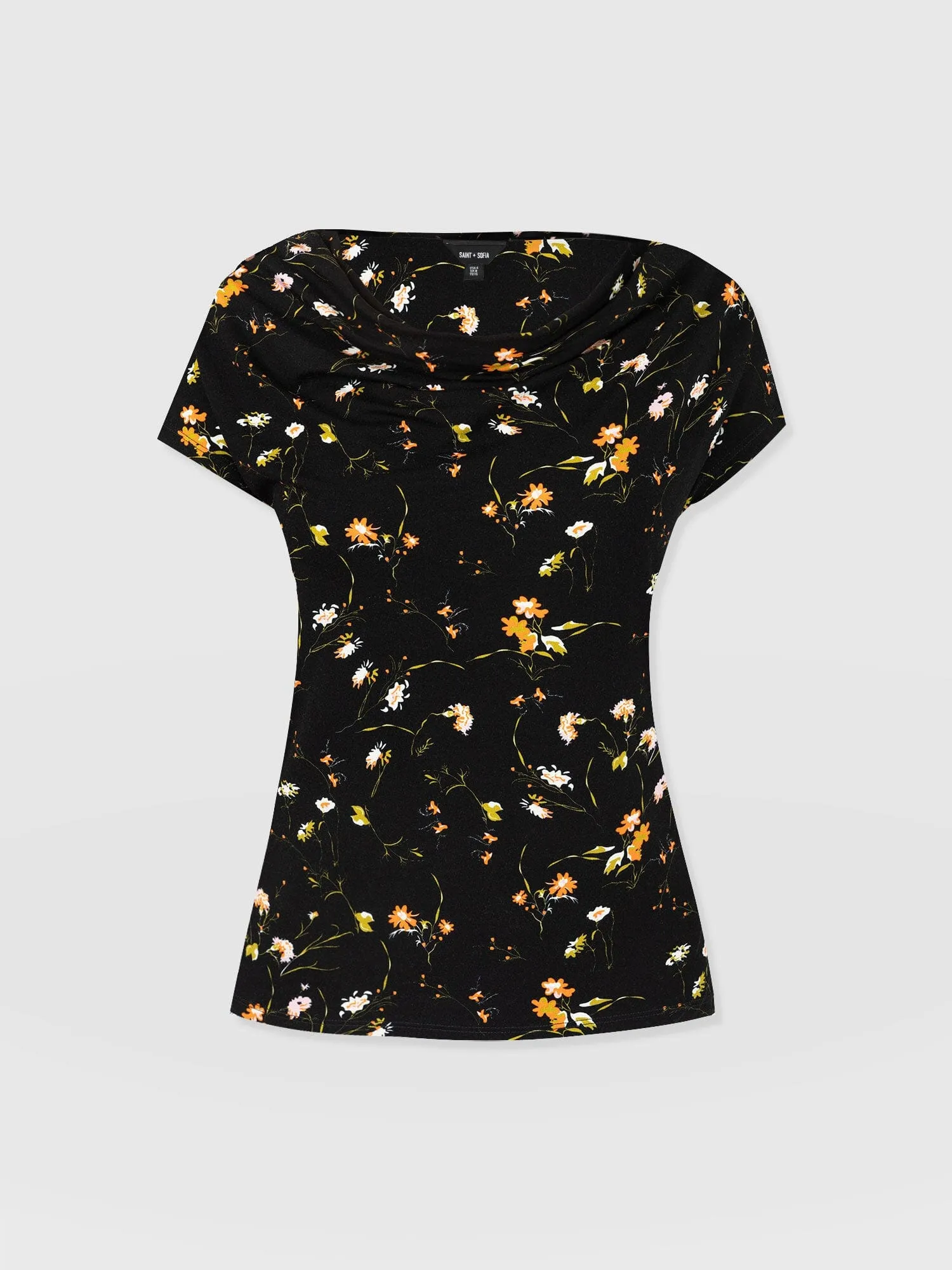 Cowl Neck Tee - Black Floral