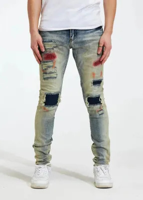 CRYSP DENIM PATCHWORK PAINT DENIM JEANS LIGHT BLUE - CRYSP122-4