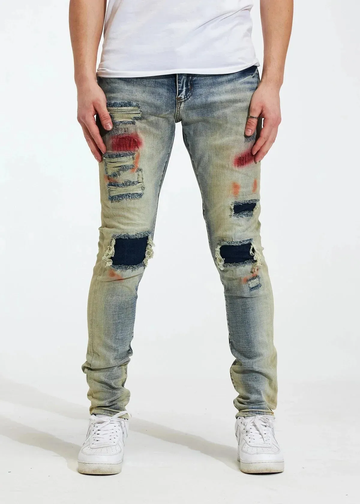 CRYSP DENIM PATCHWORK PAINT DENIM JEANS LIGHT BLUE - CRYSP122-4