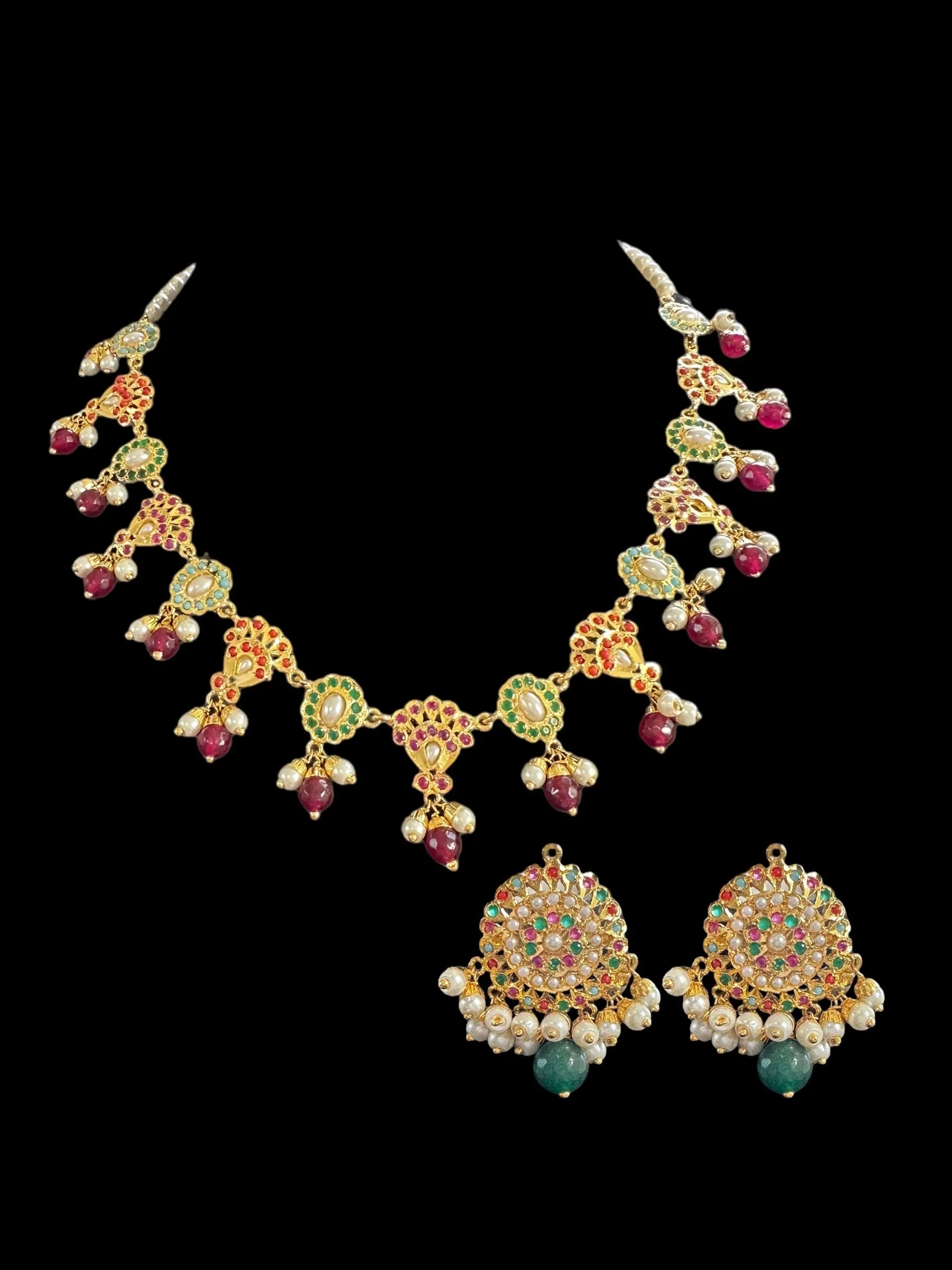 DNS49 Navratan Jadau necklace set ( READY TO SHIP )