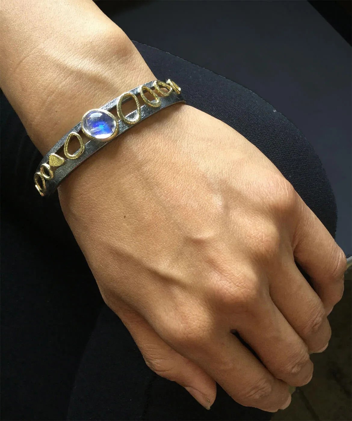 Double Cuff Oval Moonstone Bracelet