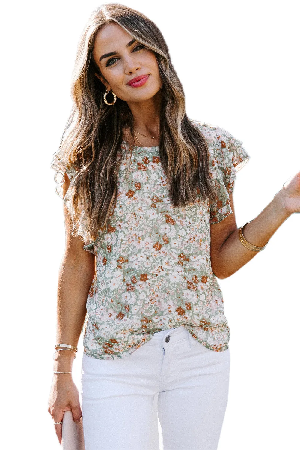 Floral Ruffle Short Sleeve Tee