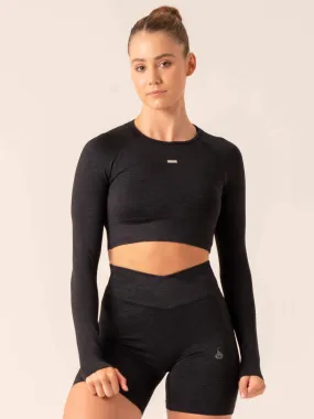 Focus Seamless Long Sleeve Top - Black Marl