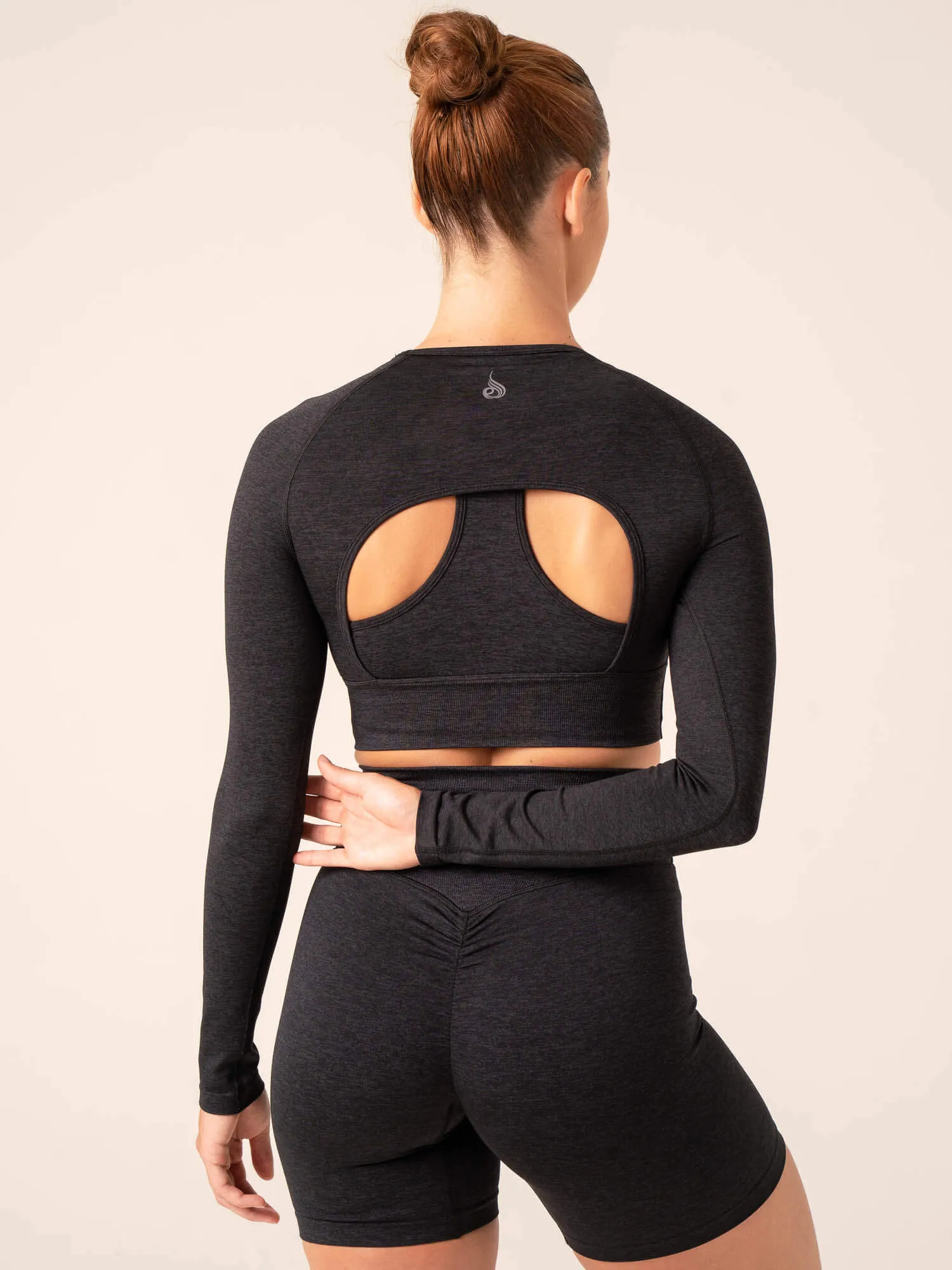 Focus Seamless Long Sleeve Top - Black Marl