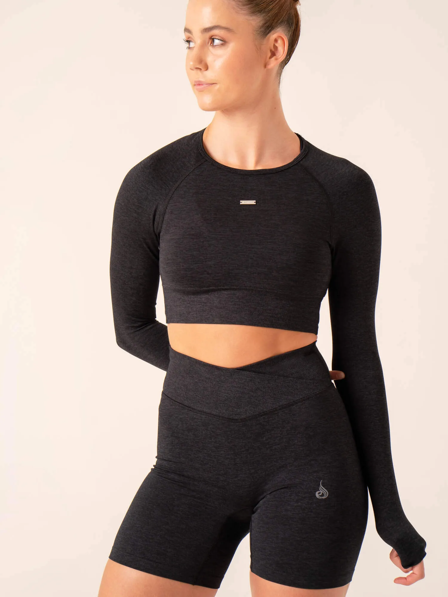 Focus Seamless Long Sleeve Top - Black Marl