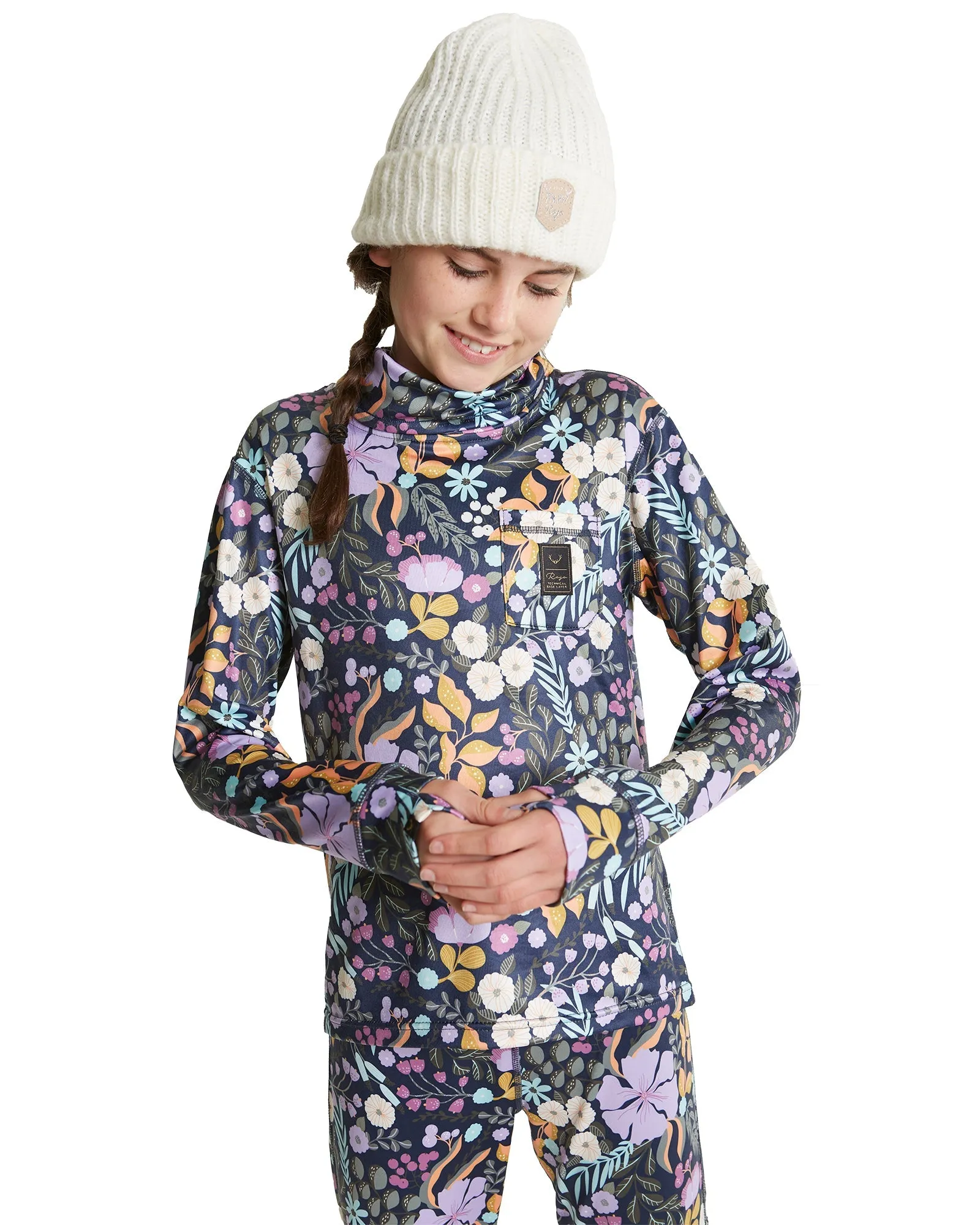 GIRLS CAPRI FUNNEL NECK - MULBERRY FLORAL