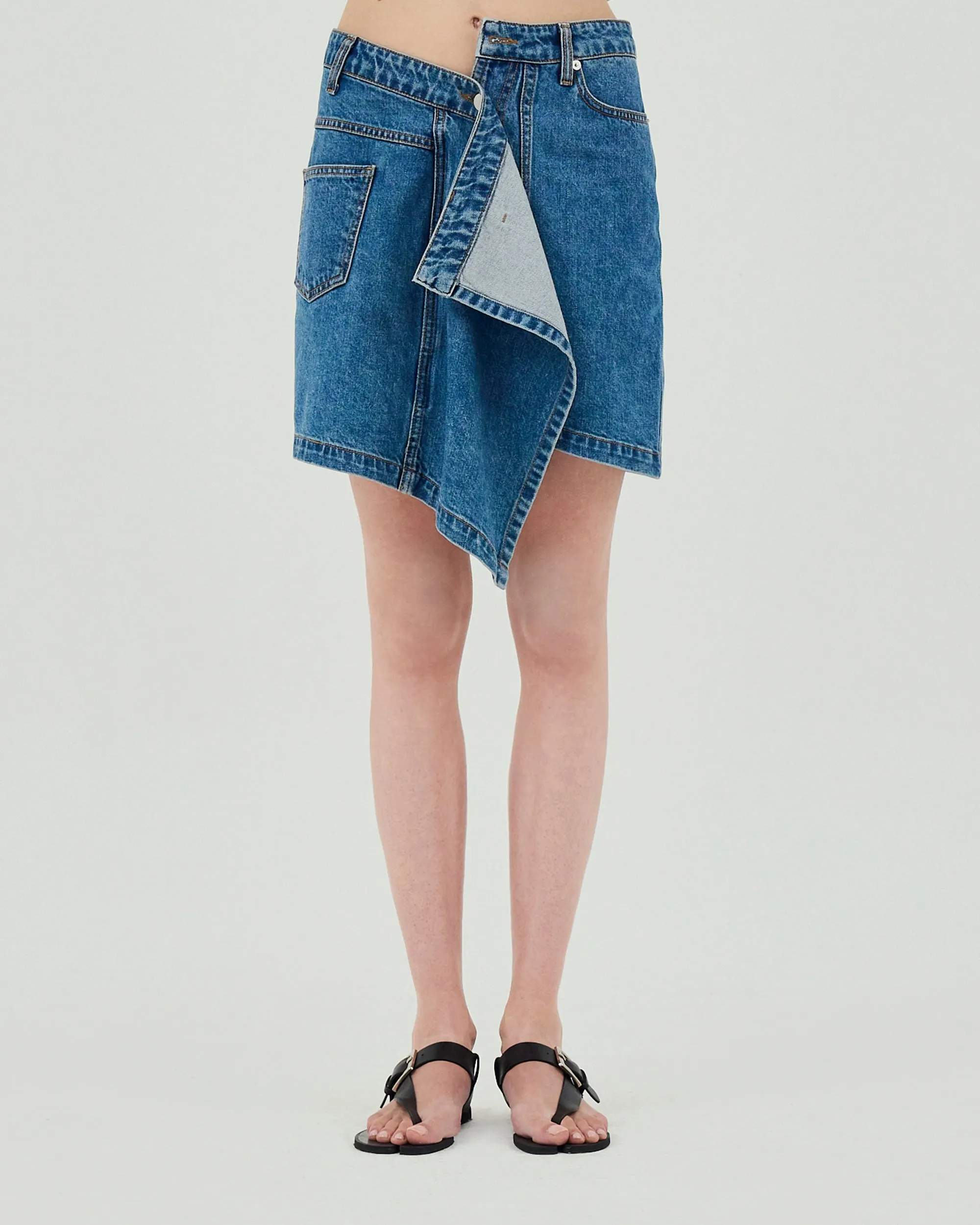 GOEN.J  Asymmetric draped down washed mini denim skirt - Blue