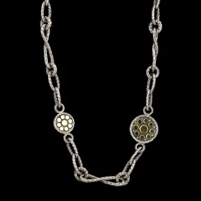 John Hardy Sterling Silver and 18K Yellow Gold Estate Dot Station Necklace