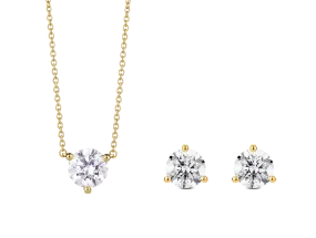 Lab-Grown Diamond 2ct. tw. Round Brilliant Studs and Pendant Yellow Gold Set | White