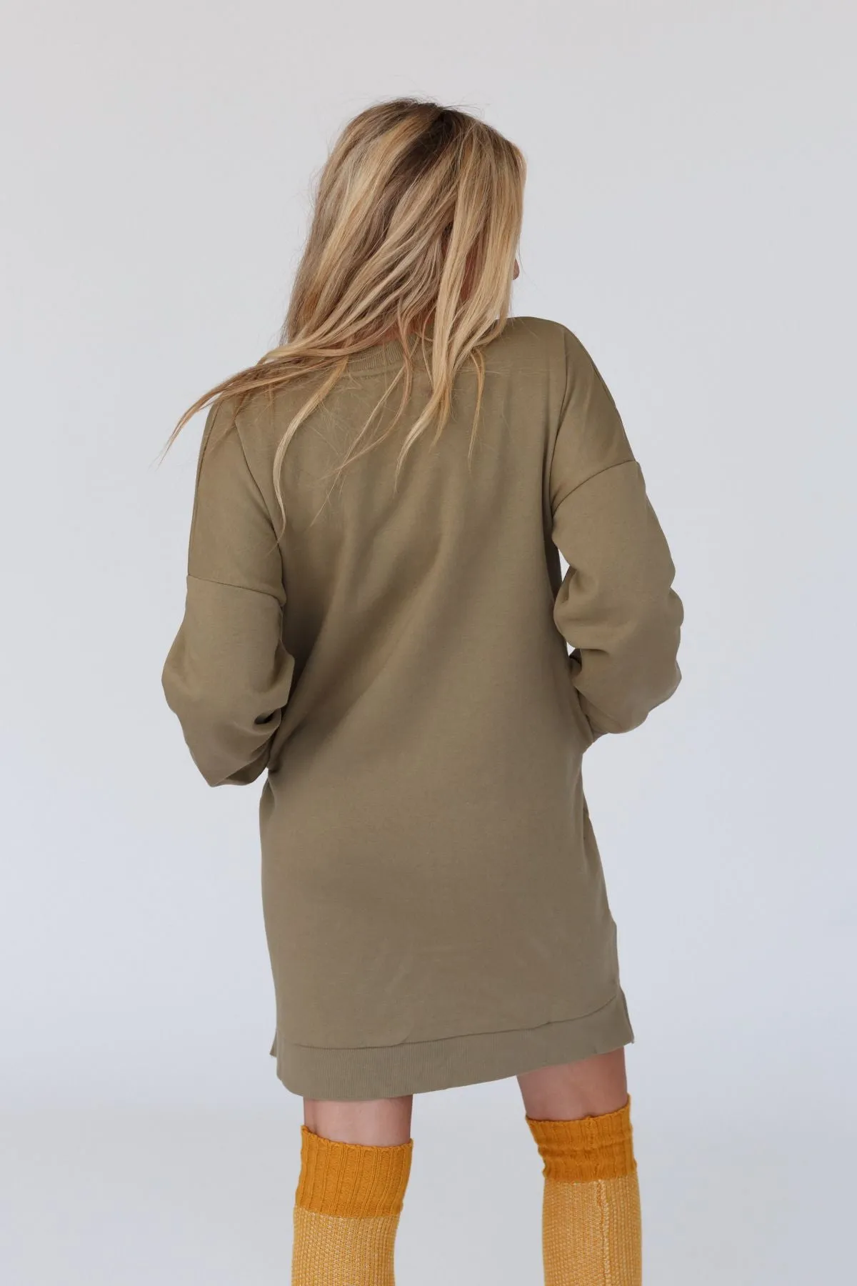 Luna Cozy Sweatshirt Dress - Khaki