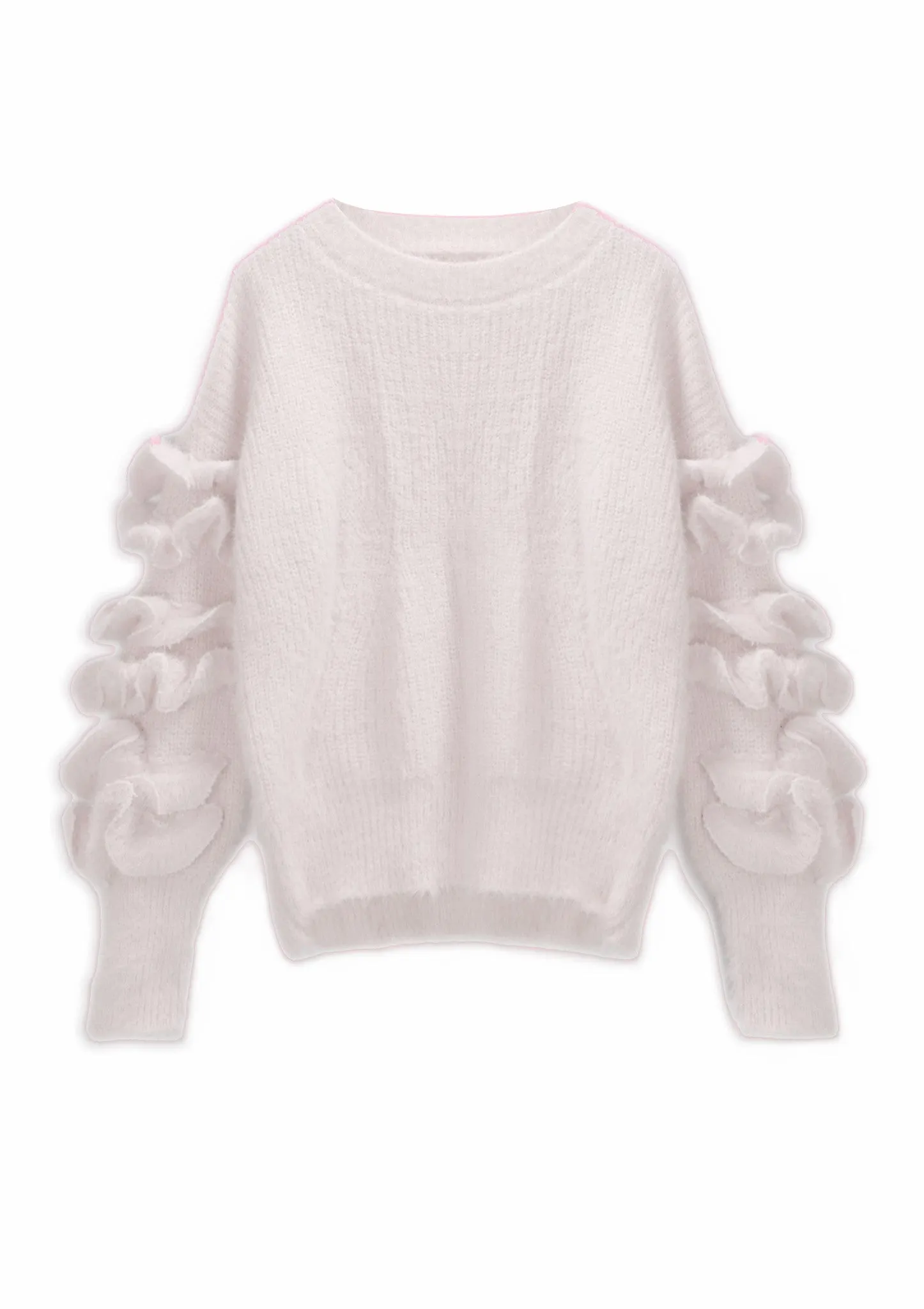 Mohair Ruffled Sleeve Short Sweater