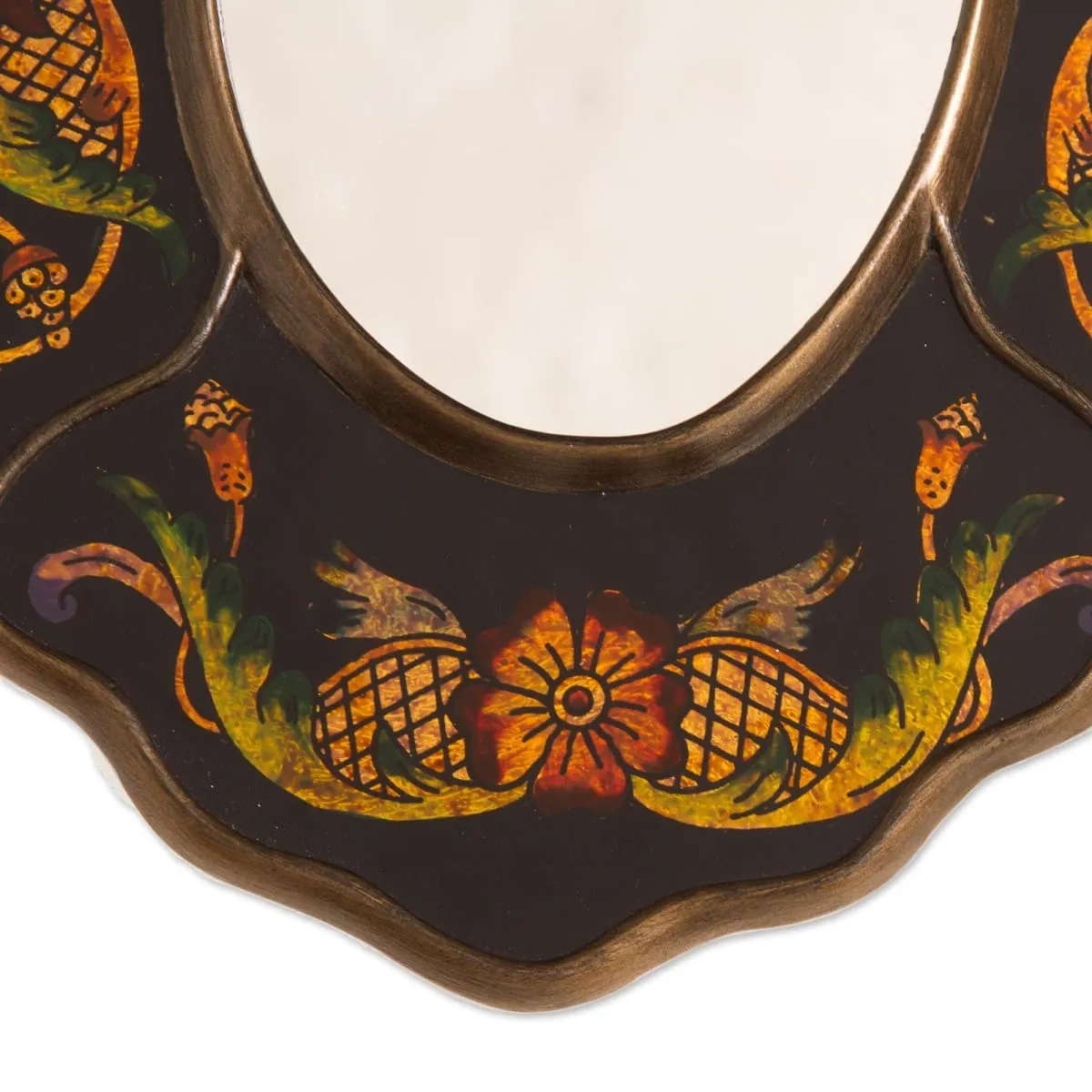 Novica Black Colonial Wreath Reverse-Painted Glass Wall Mirror