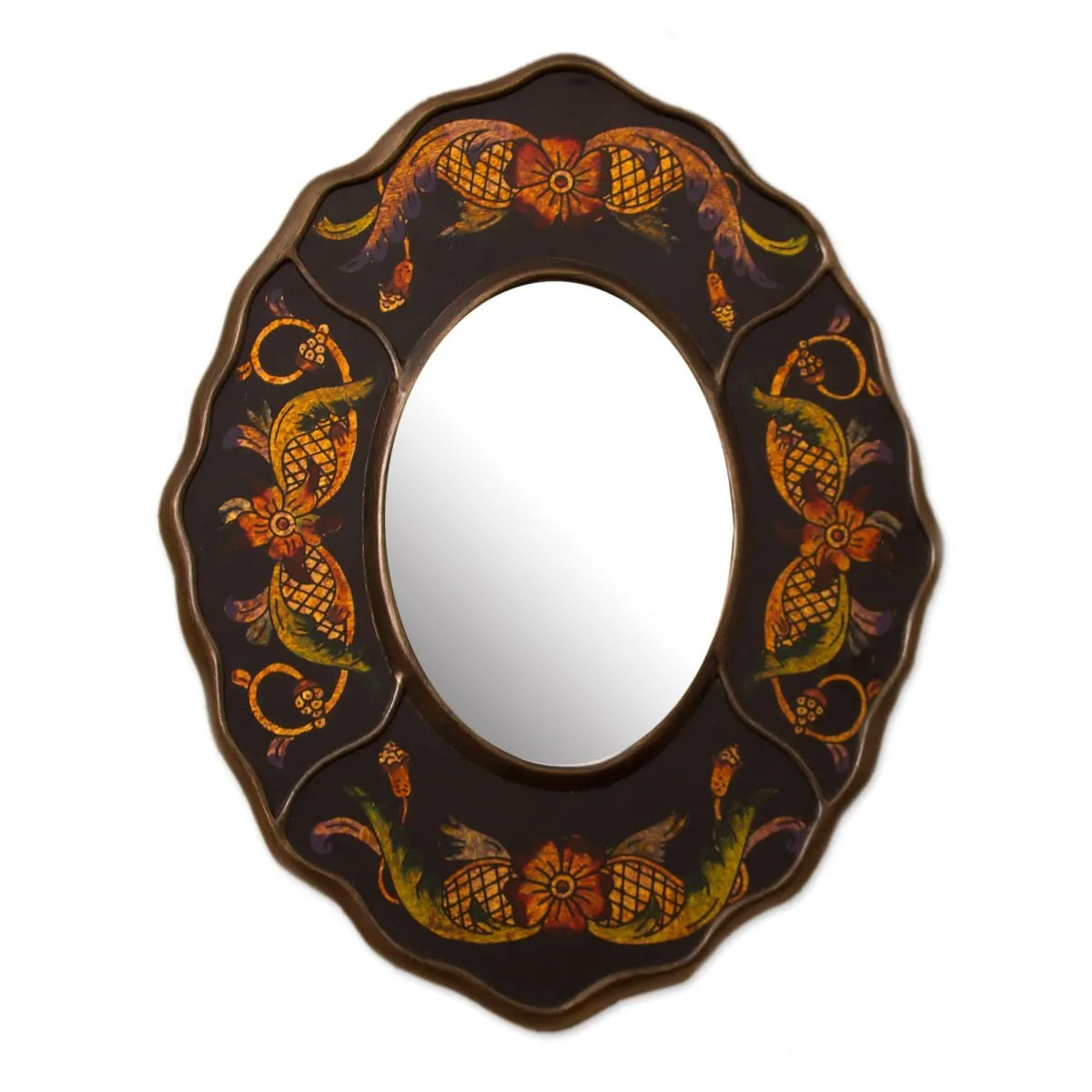 Novica Black Colonial Wreath Reverse-Painted Glass Wall Mirror