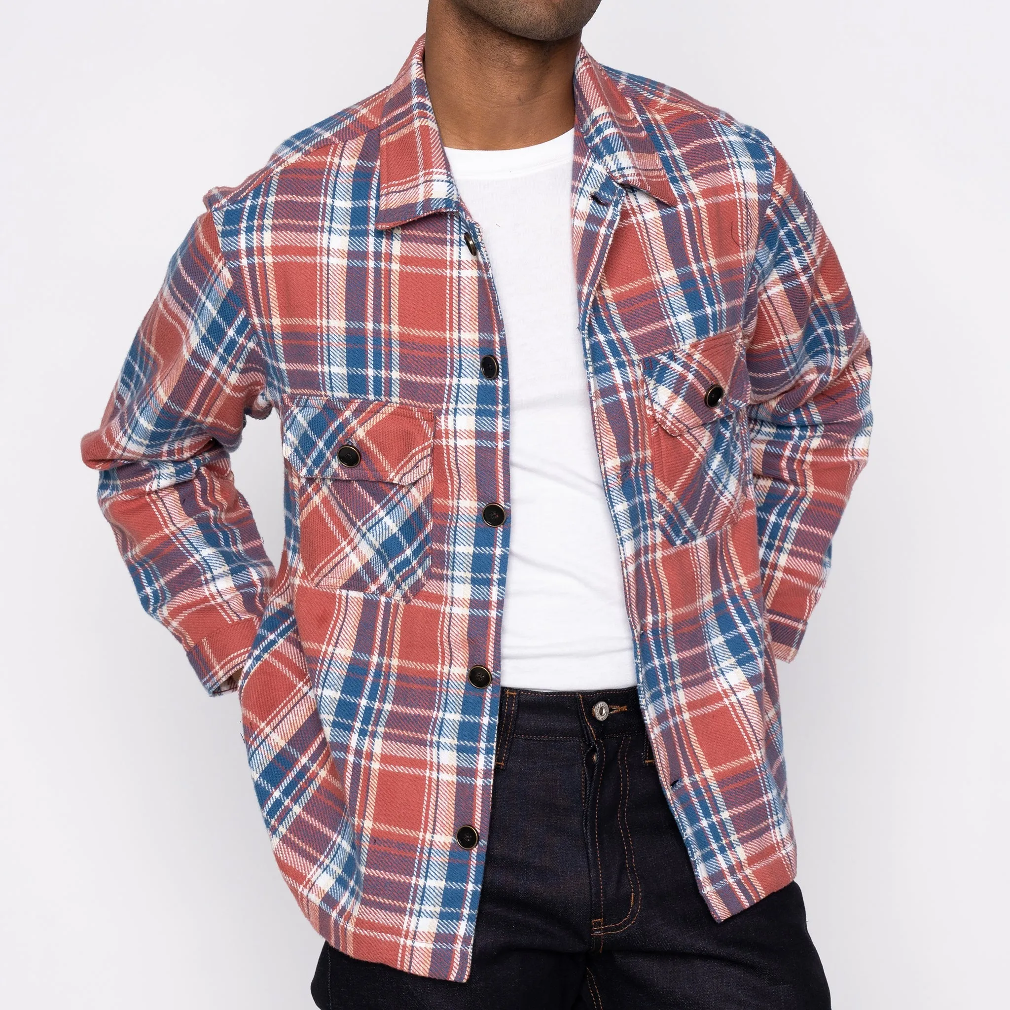 Over Shirt - Triple Yarn Twill Check Brush - Red