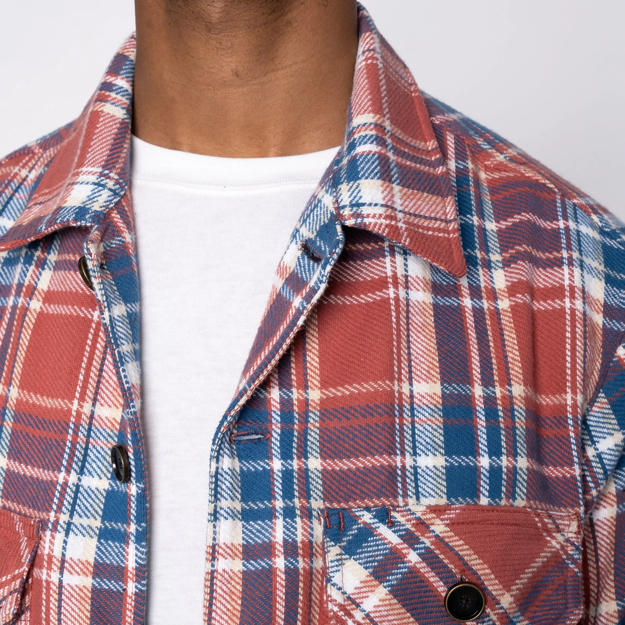 Over Shirt - Triple Yarn Twill Check Brush - Red