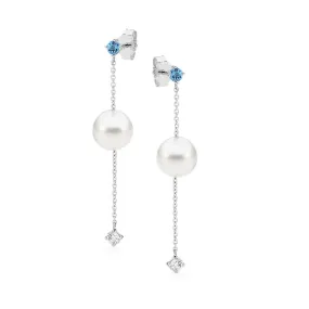 Pearl, Diamond and Aquamarine Earrings