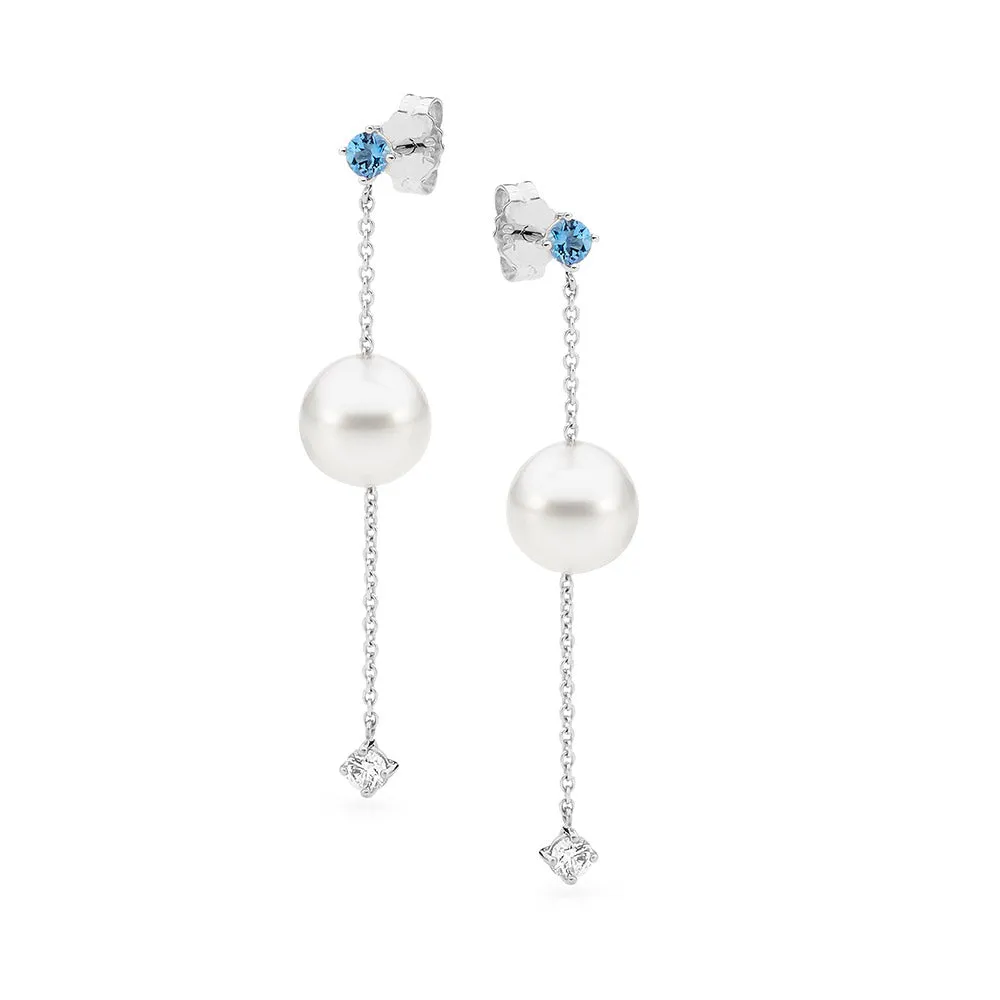 Pearl, Diamond and Aquamarine Earrings